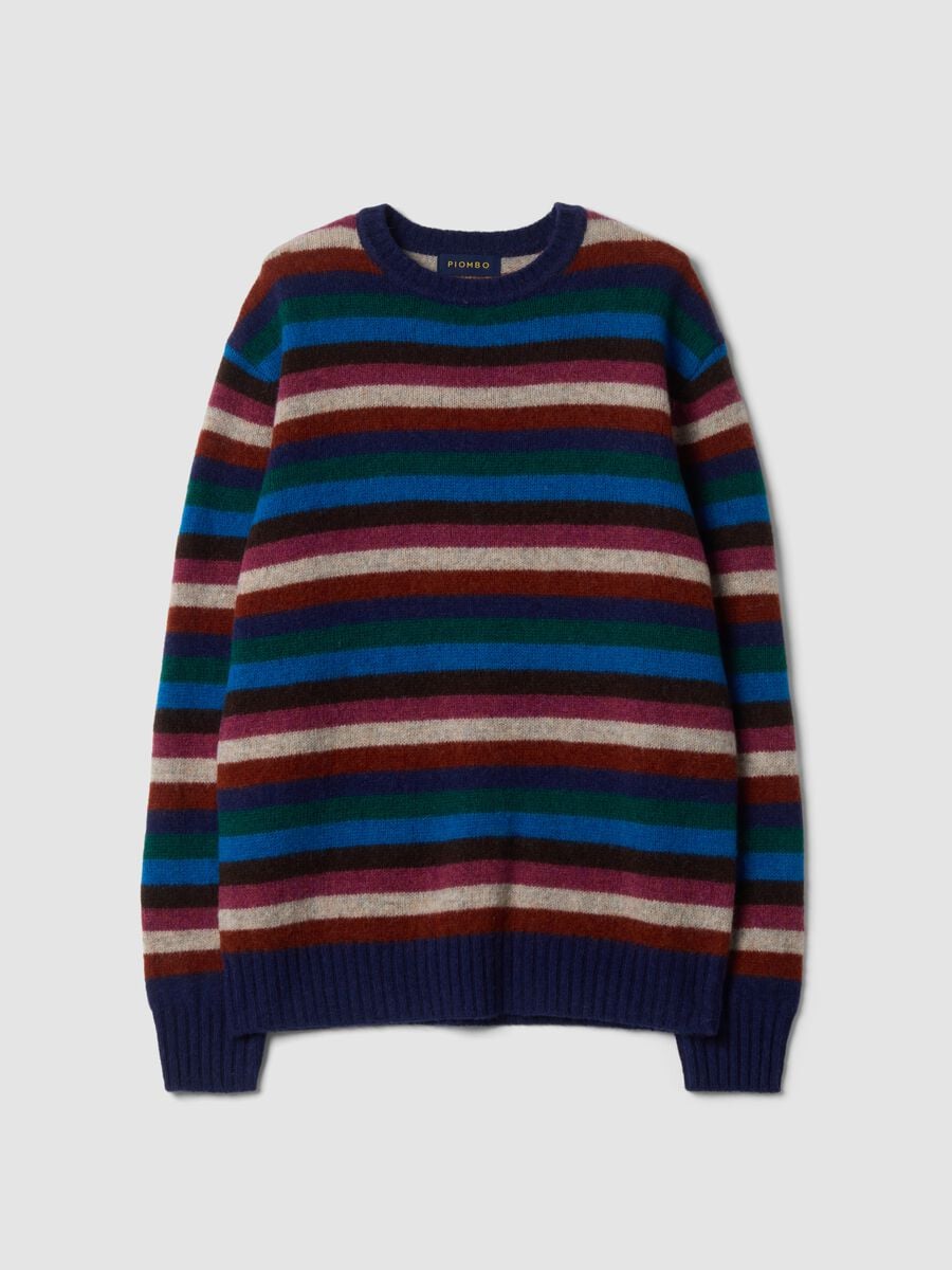 Navy striped pure wool crew-neck jumper_0