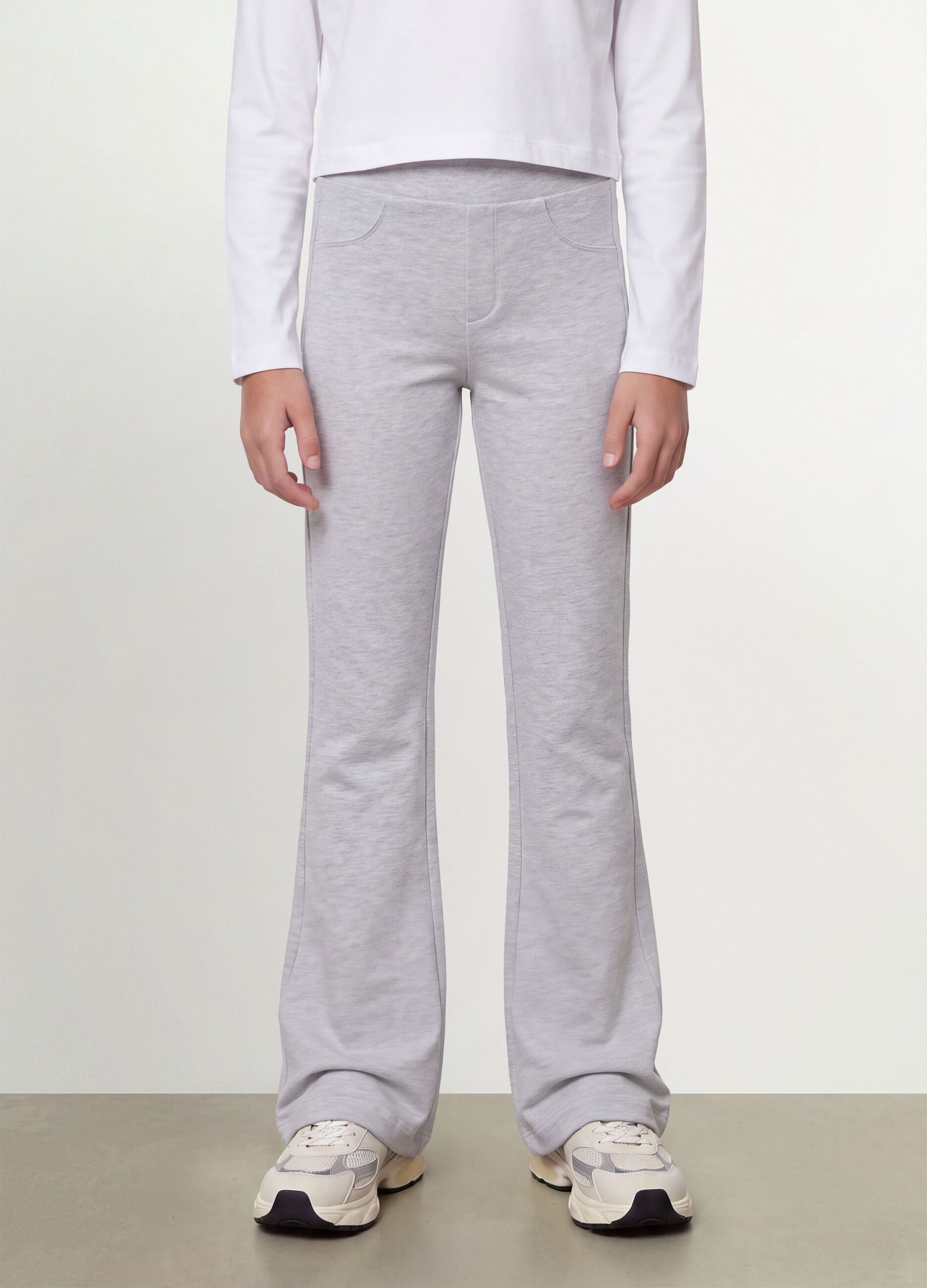 Girls' grey slim-fit stretch organic cotton trousers