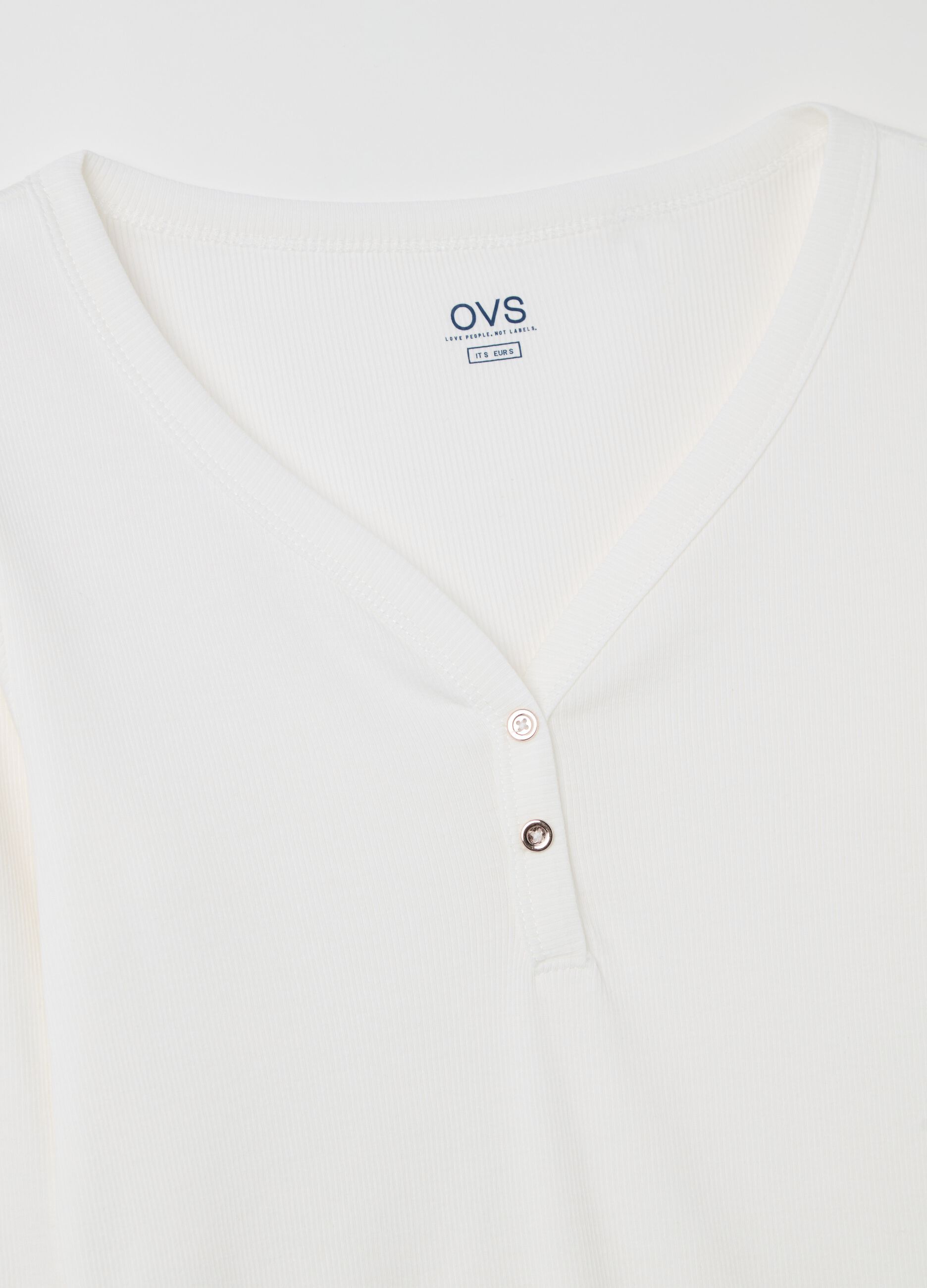 Ribbed t-shirt with granddad collar