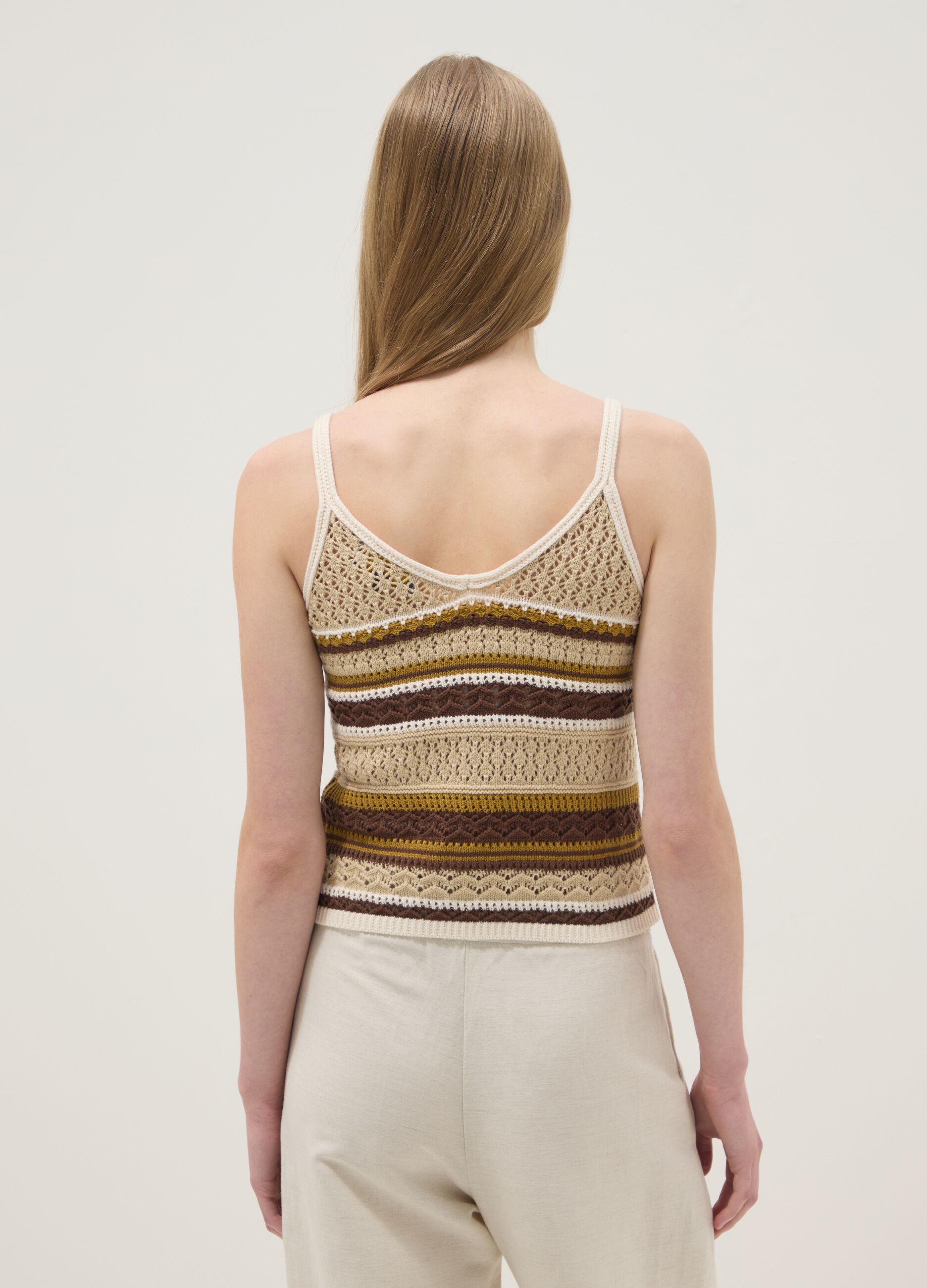 Multicolour pure cotton regular-fit knitted-texture top