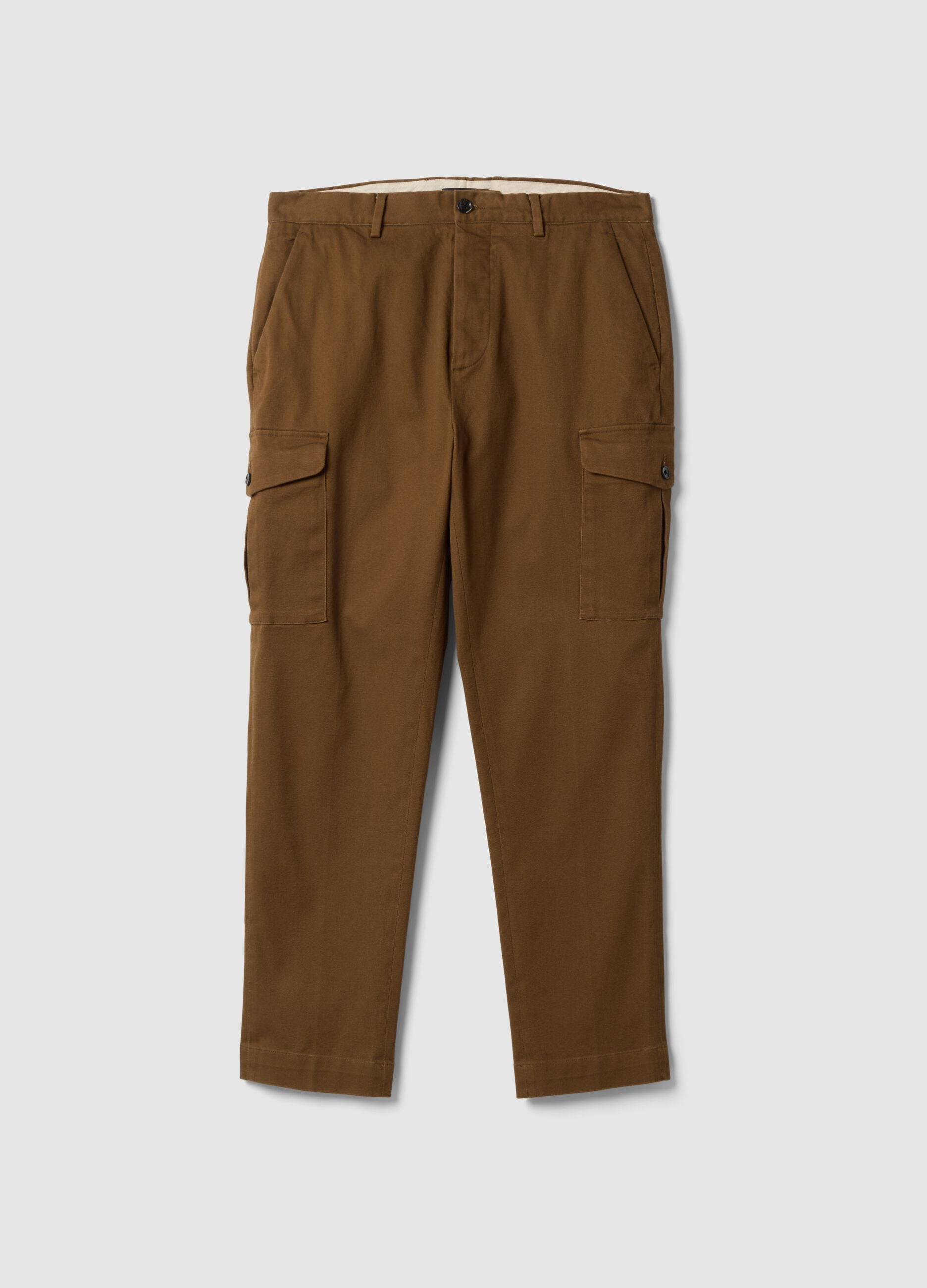 Brown comfort-fit stretch cotton twill cargo trousers