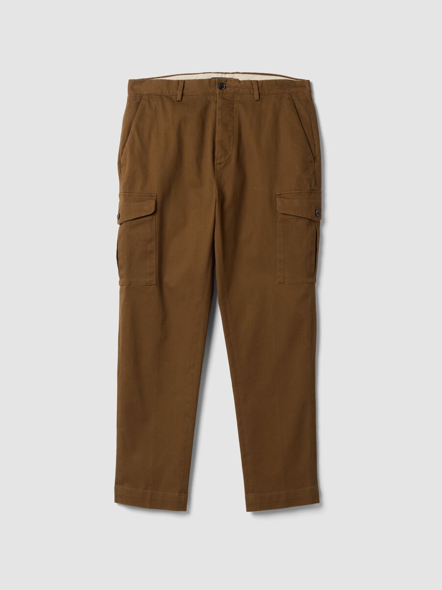 Brown comfort-fit stretch cotton twill cargo trousers_0