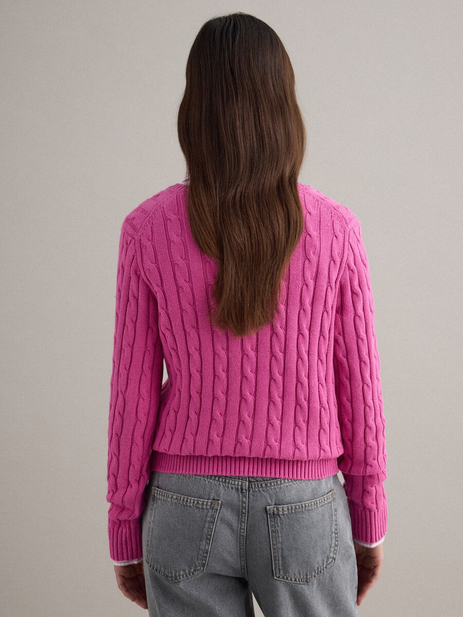 Pink pure cotton regular fit pullover with cable knit design_3