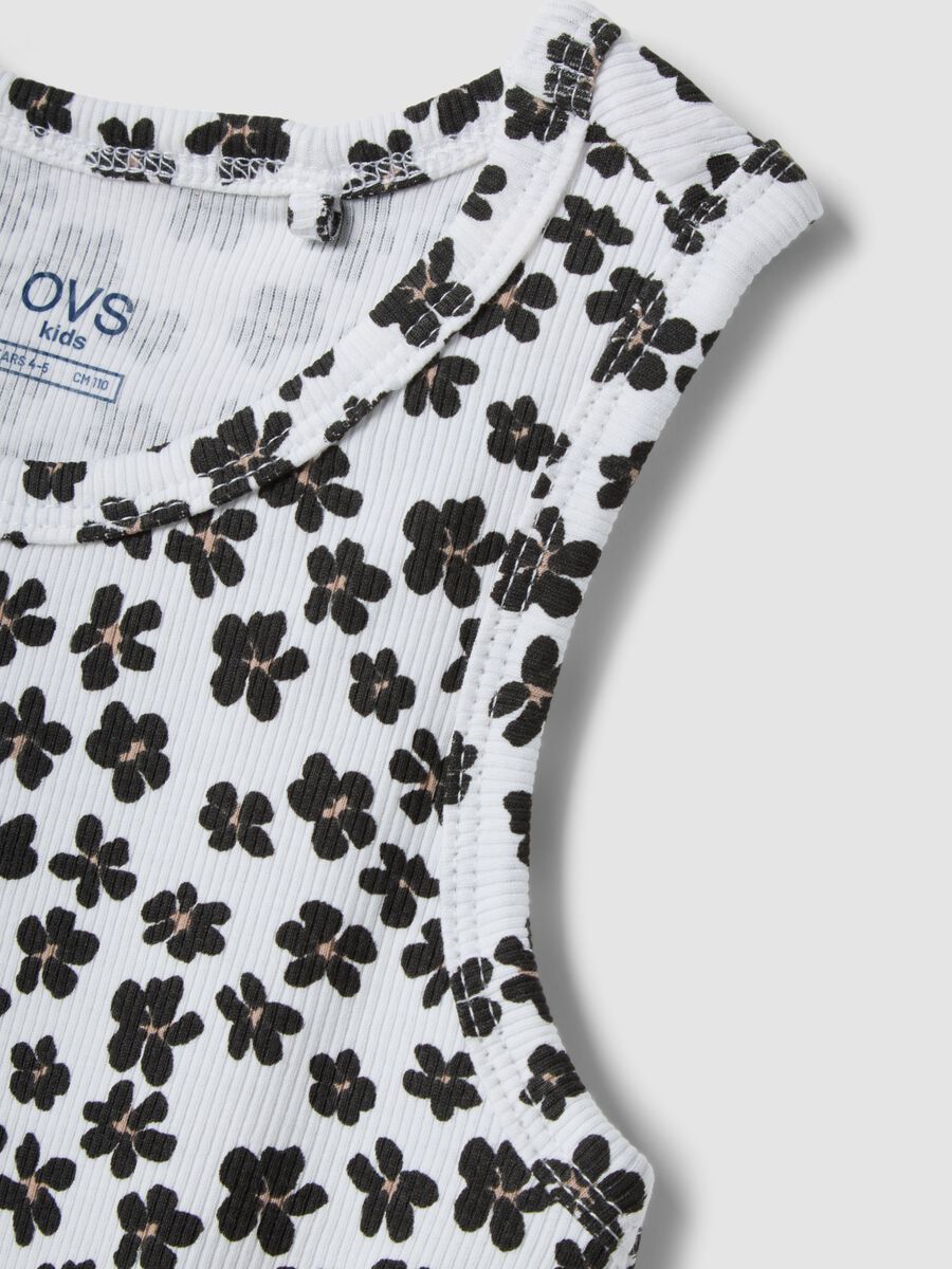 White ribbed stretch-cotton tank top with floral print_2