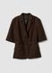 Brown regular fit lyocell and linen blend blazer with belt_0