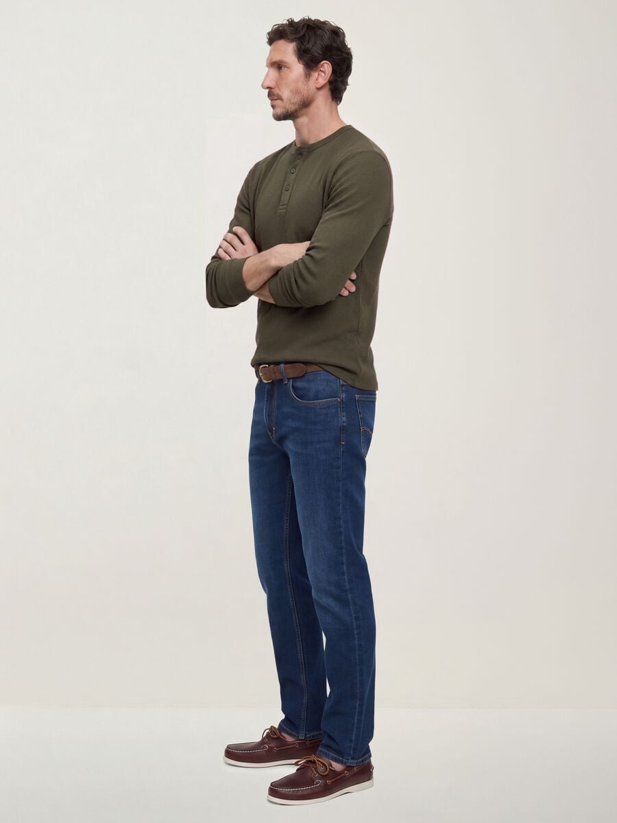 Blue denim jeans in stretch cotton, regular fit_0