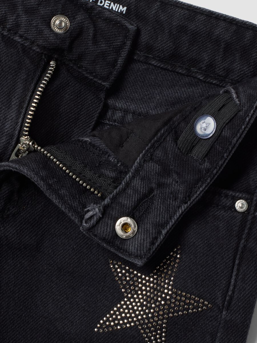 Blue pure cotton wide-leg jeans with stars_8