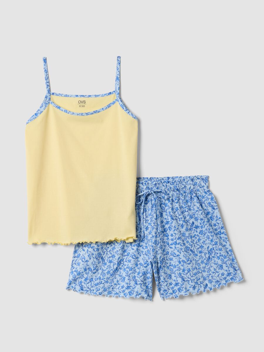 Yellow organic cotton pyjamas with thin-strap top_0