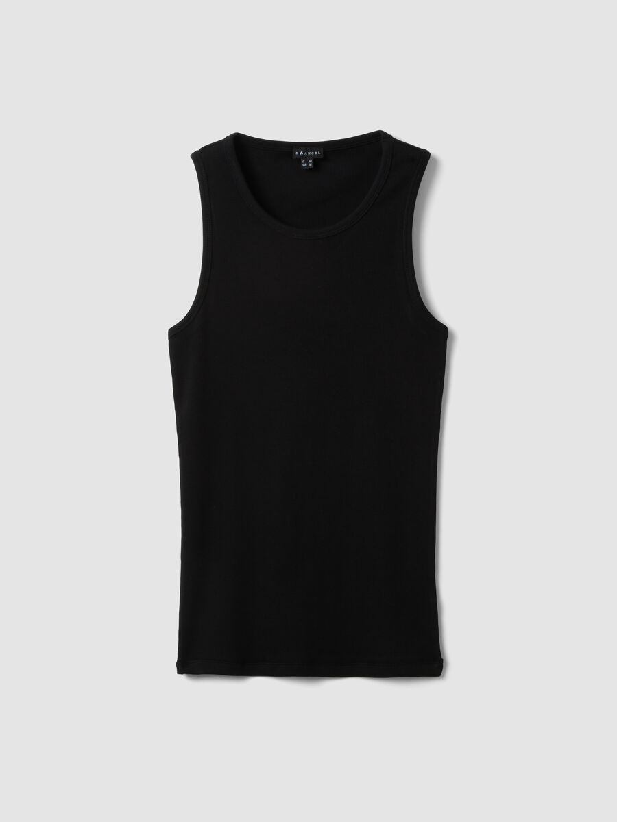 Black ribbed stretch-cotton fitted tank top_0