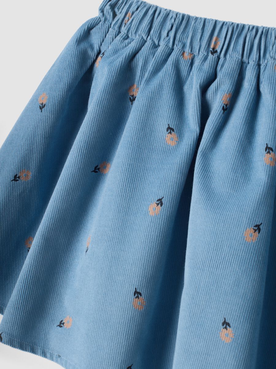 Blue ribbed pure cotton skort with floral print_2