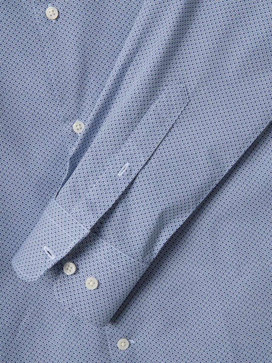 Slim fit blue stretch cotton shirt with micro checks_1