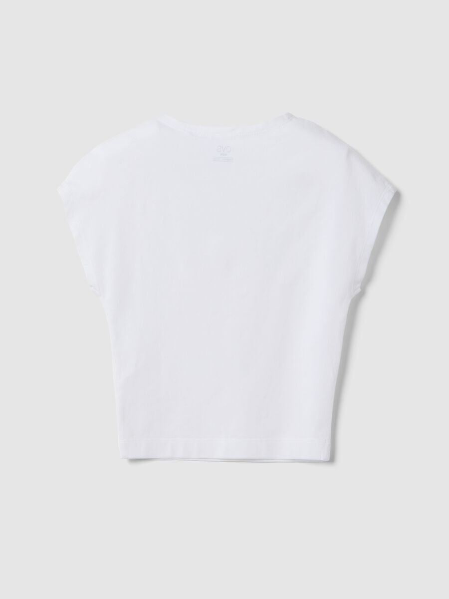 T-shirt in cotone elasticizzato bianca da ragazza slim fit con strass_1