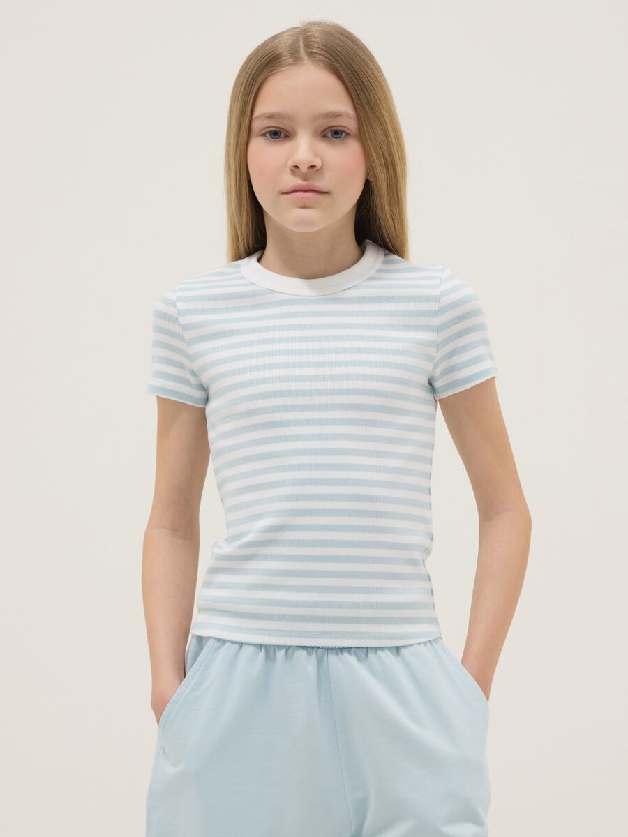Multicolour striped slim fit stretch cotton girls' T-shirt_0