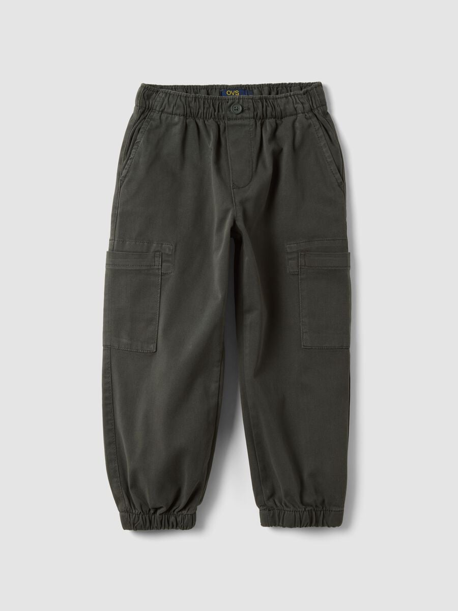 Grey stretch-cotton joggers with cargo pockets_0