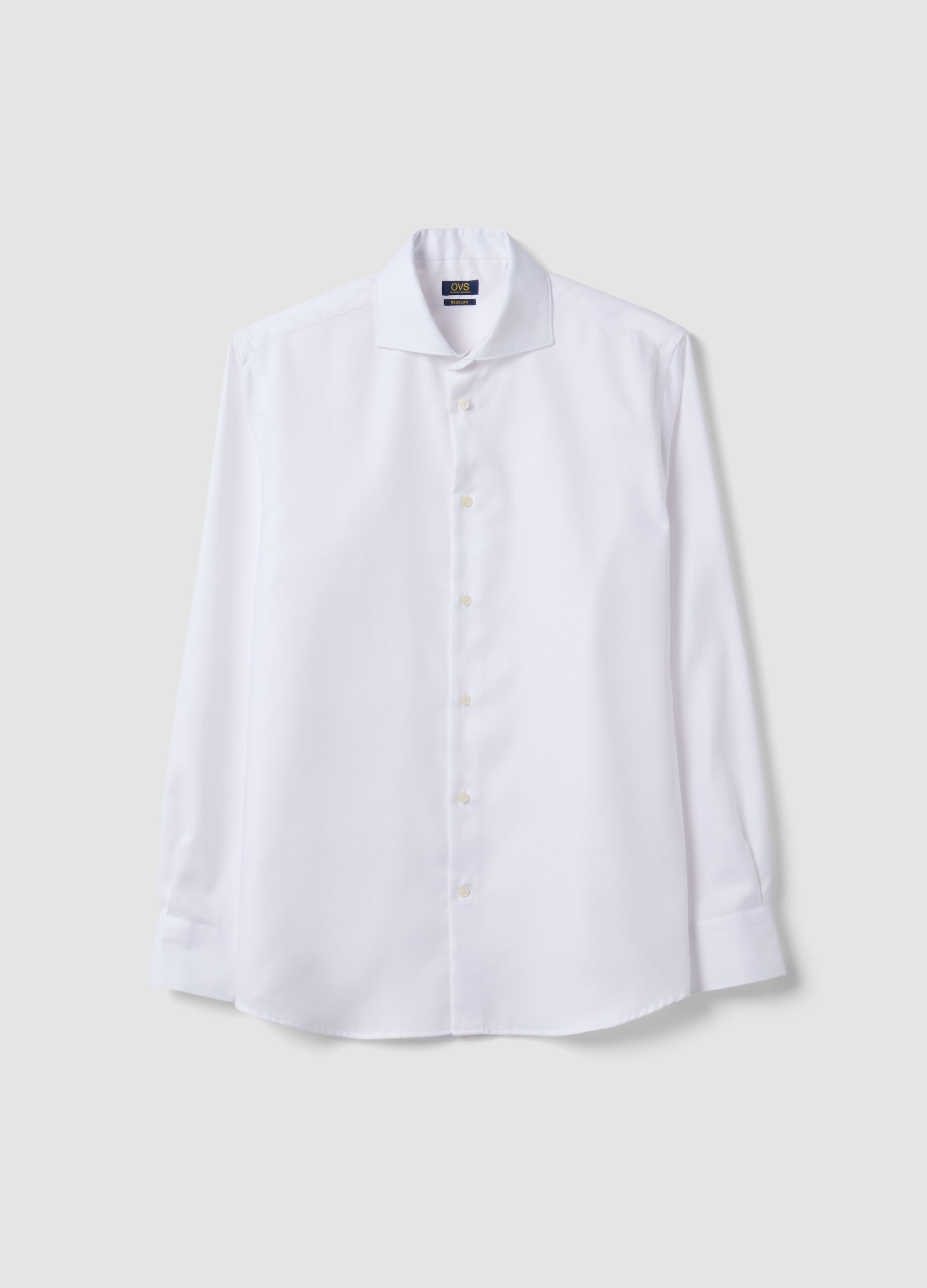 White pure cotton shirt with French collar, regular fit, non-iron