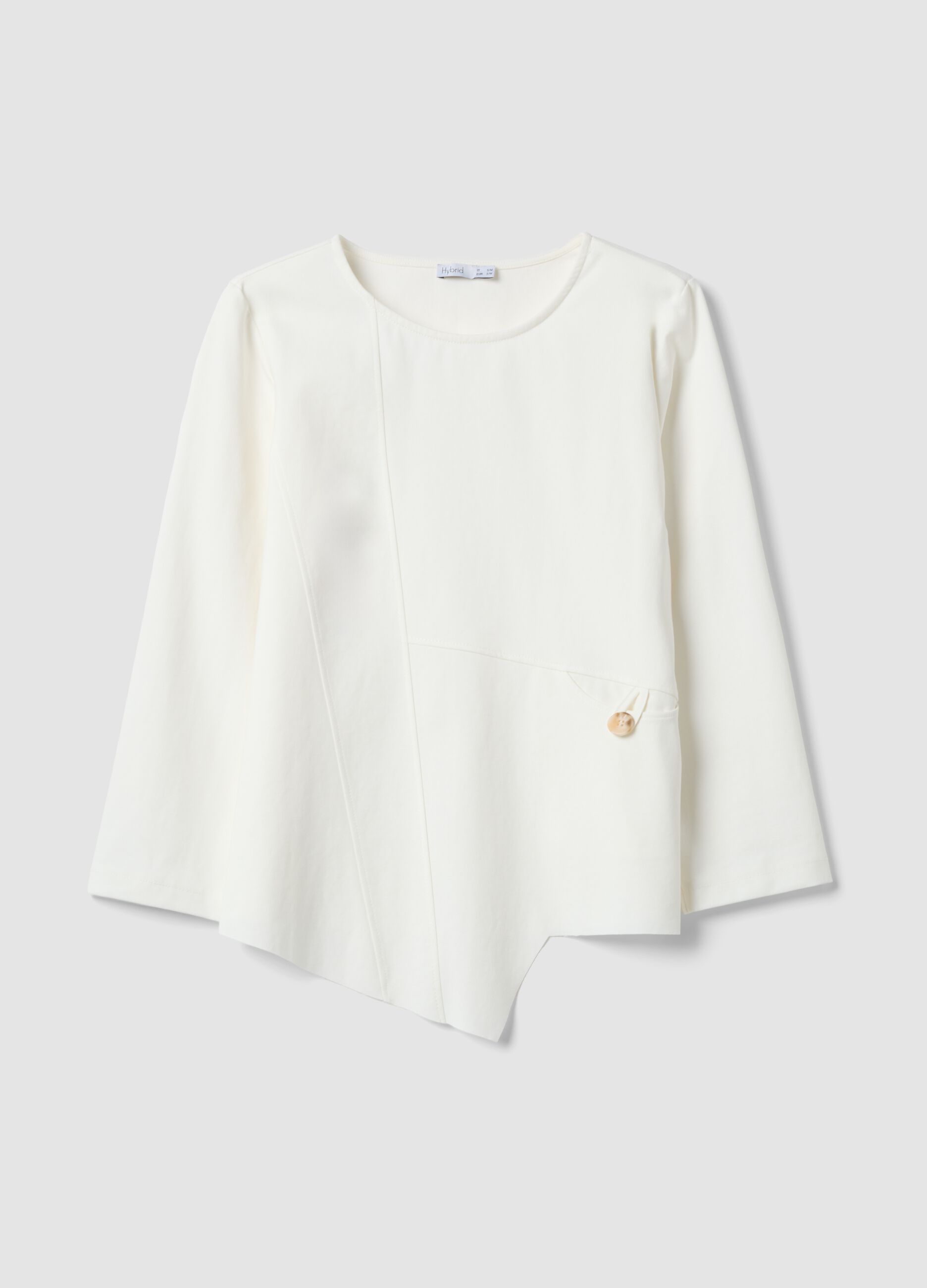 White long-sleeved regular-fit stretch cotton blouse