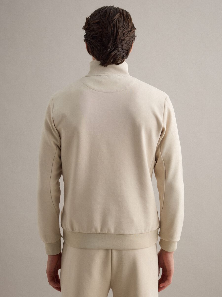 Beige regular fit stretch cotton blend sweatshirt with half zip_2