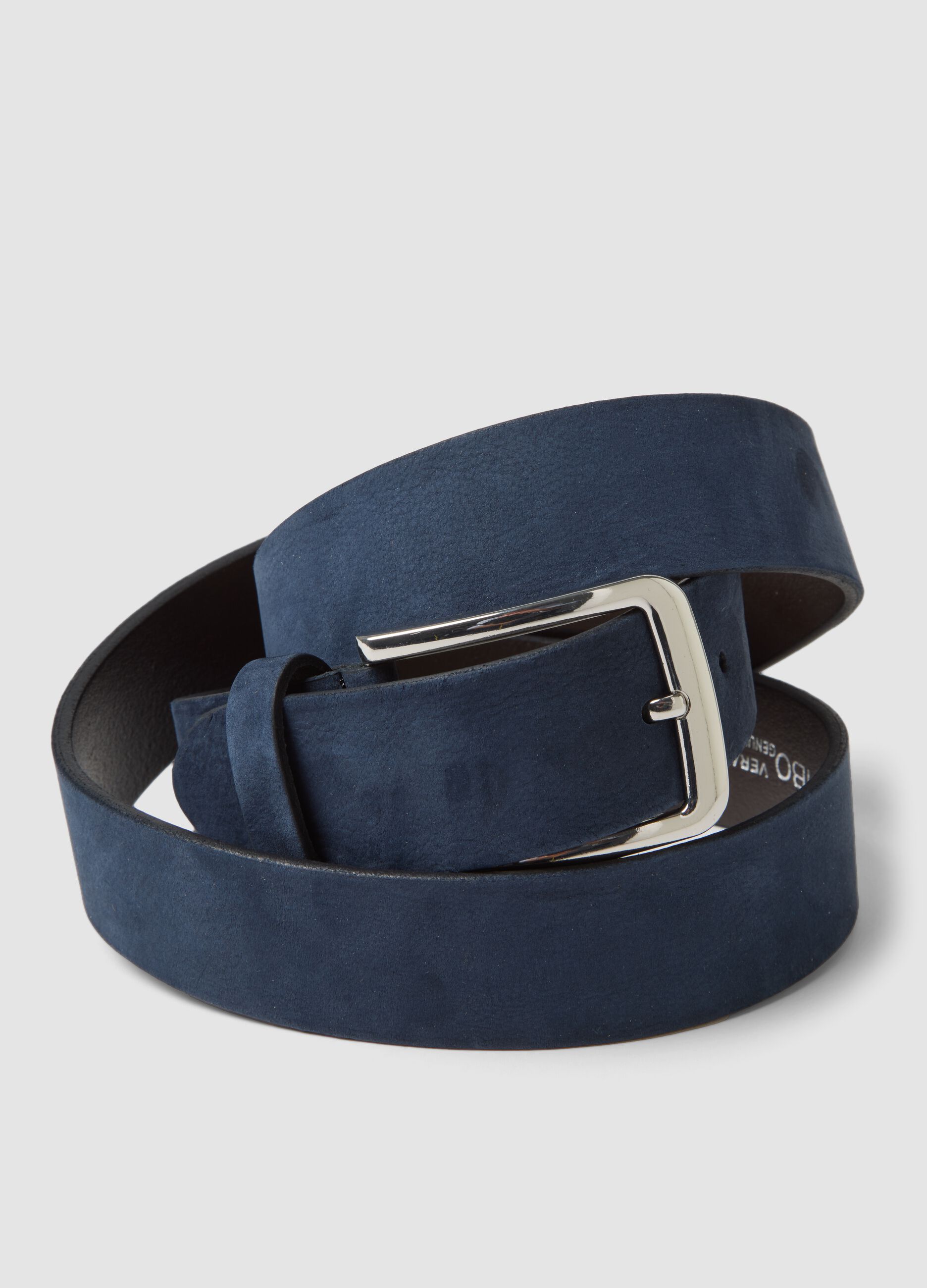 Blauer G&uuml;rtel aus Echtleder mit Metallschnalle