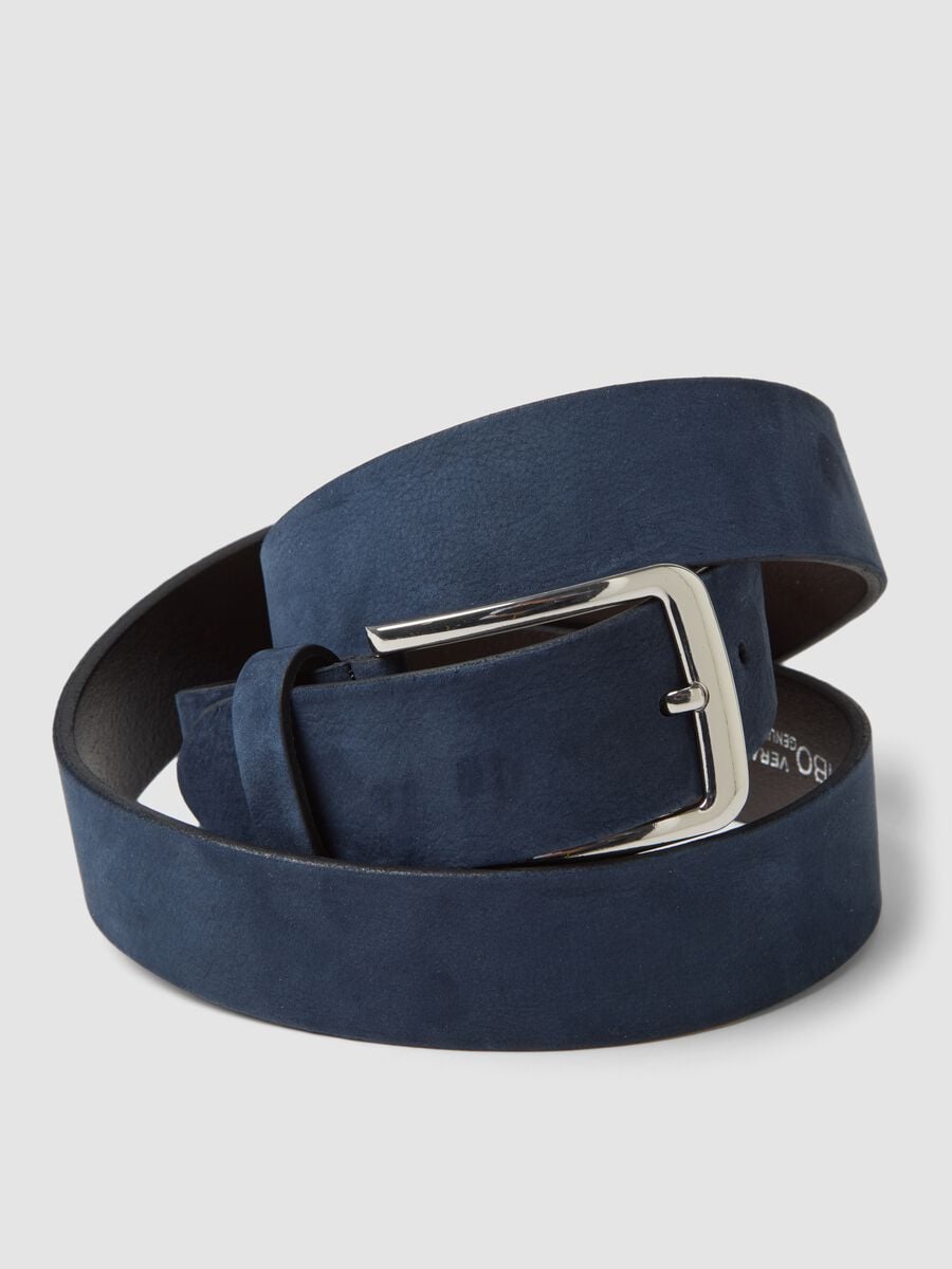 Blue genuine leather belt with metal buckle_2