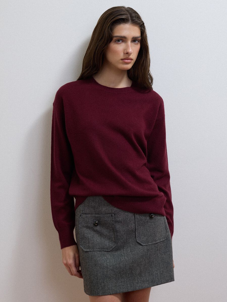 Maglia viola in pura lana a girocollo over fit_0