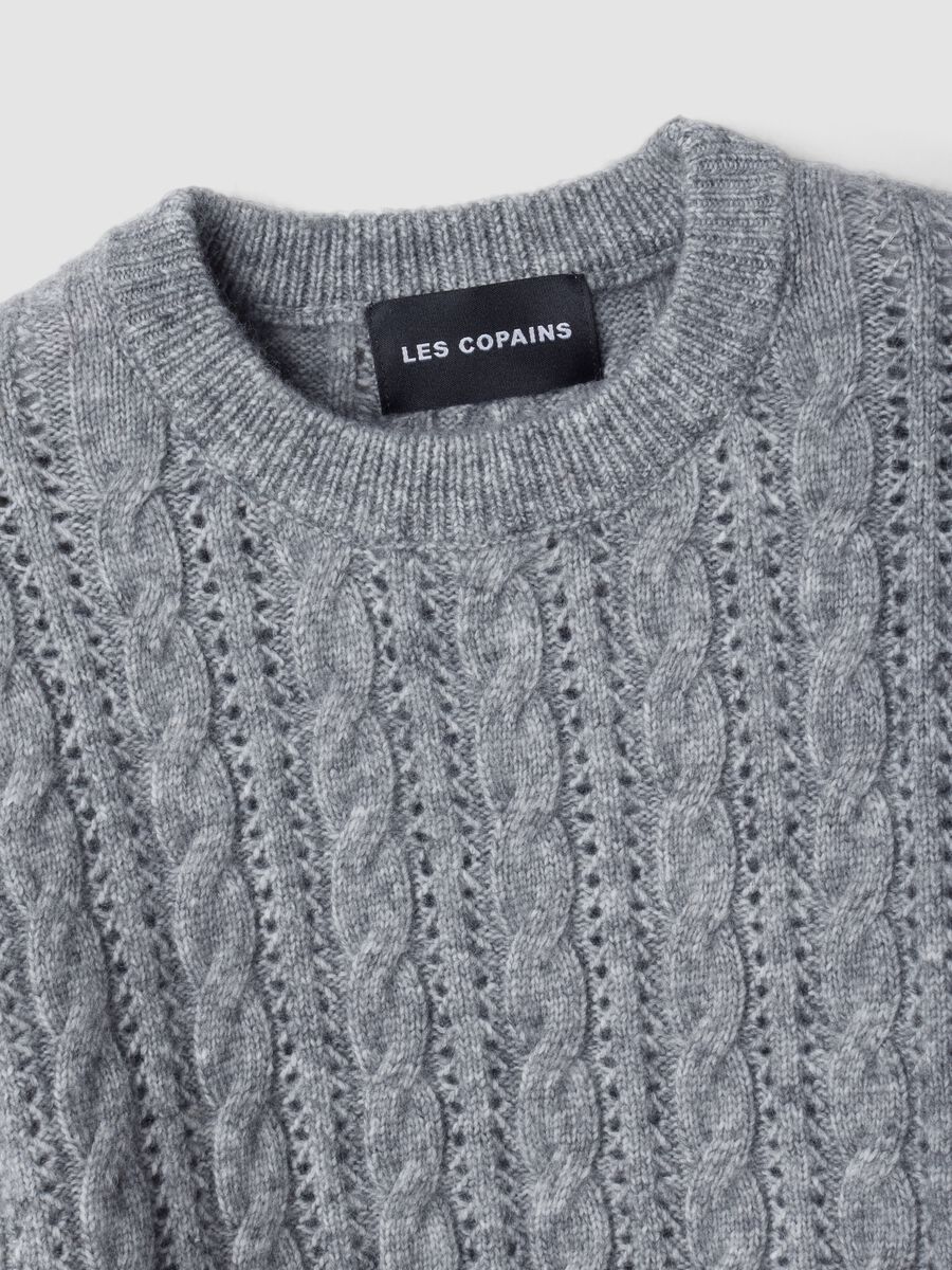 Grey crew-neck cable-knit wool-blend jumper, regular fit_1