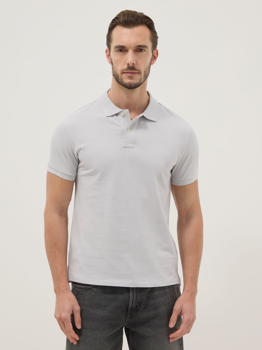Grey slim fit short sleeve pure cotton polo_0
