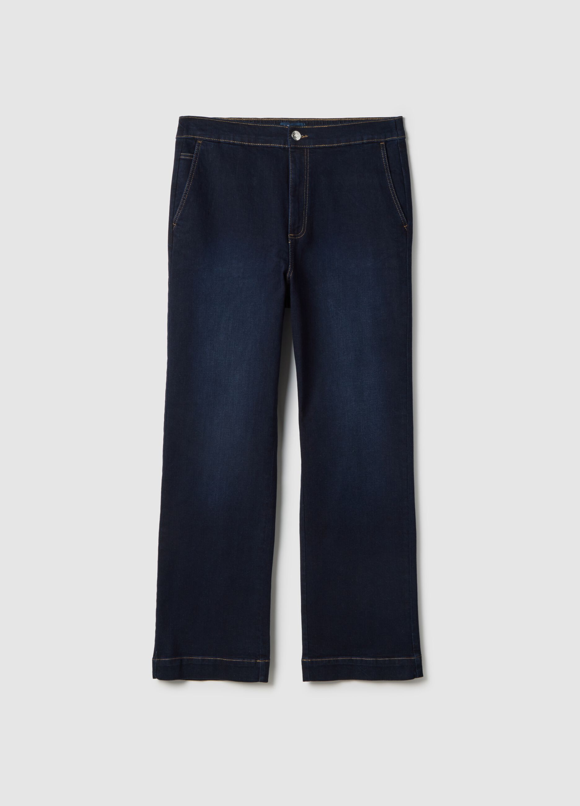 Weit geschnittene Jeans aus blauem Stretch-Baumwolle