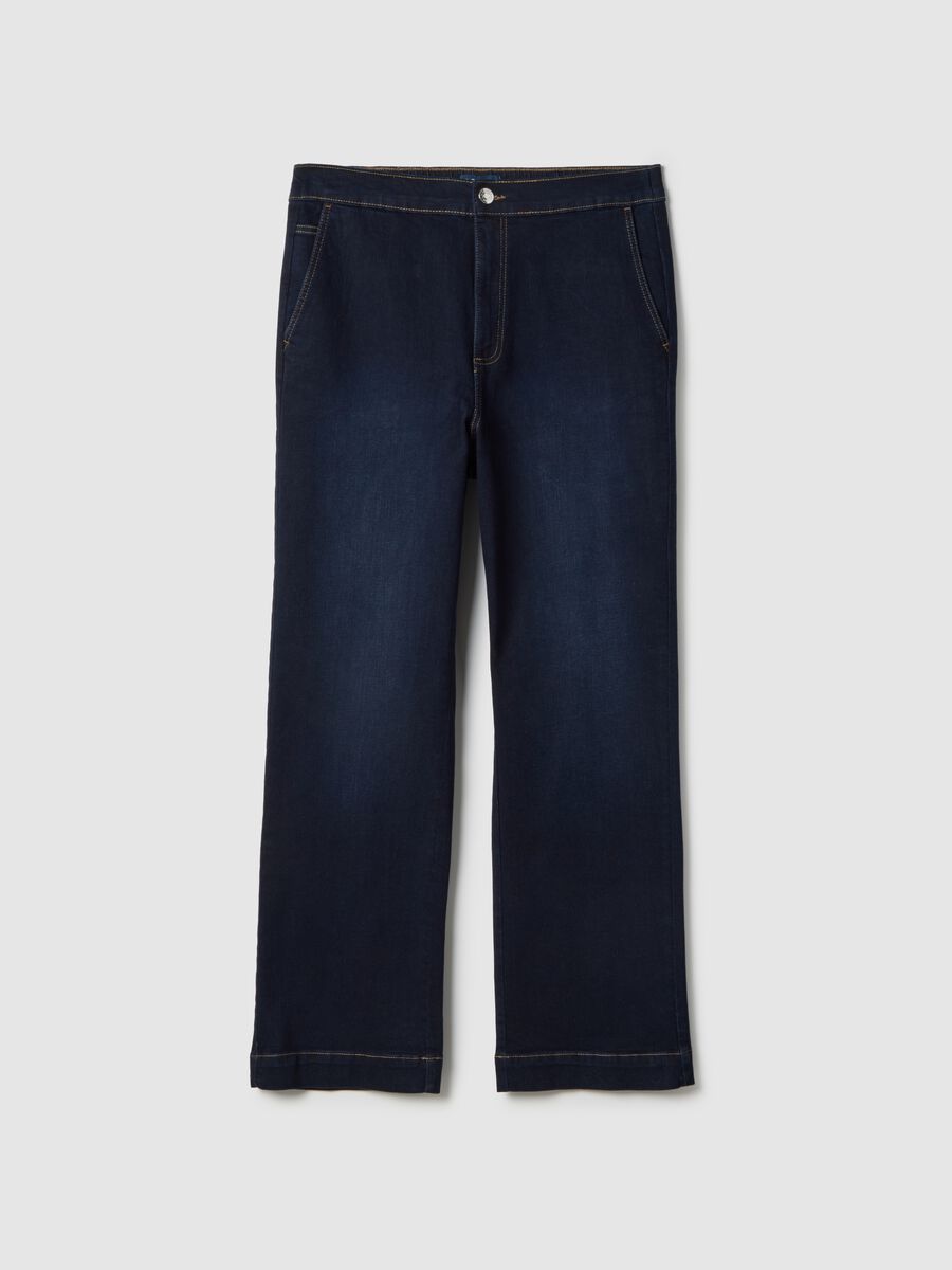 Wide leg jeans in blue stretch cotton_0