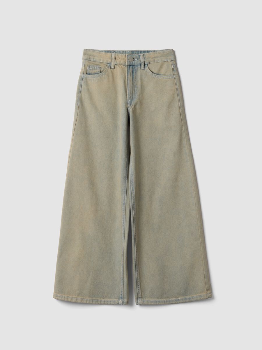 Girls&rsquo; grey wide-leg pure cotton jeans_0