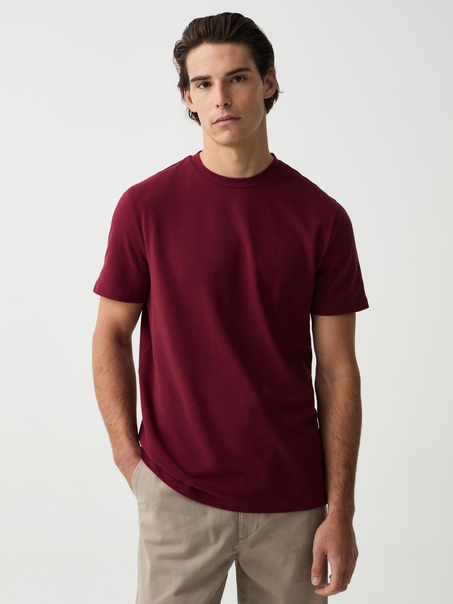 Camiseta cuello redondo de algodón elástico_0