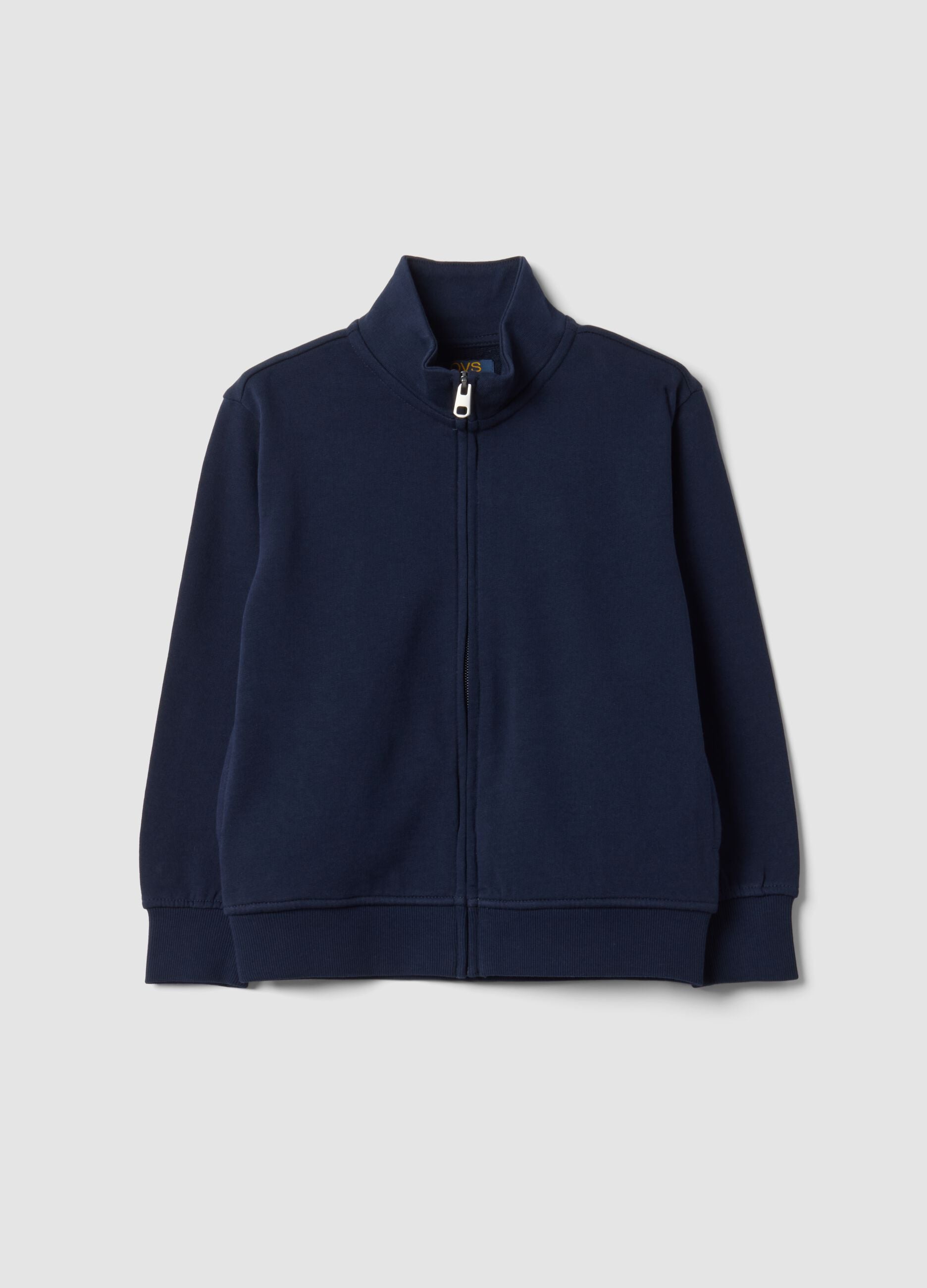 Blue organic cotton sweatshirt with stand-up collar for boys