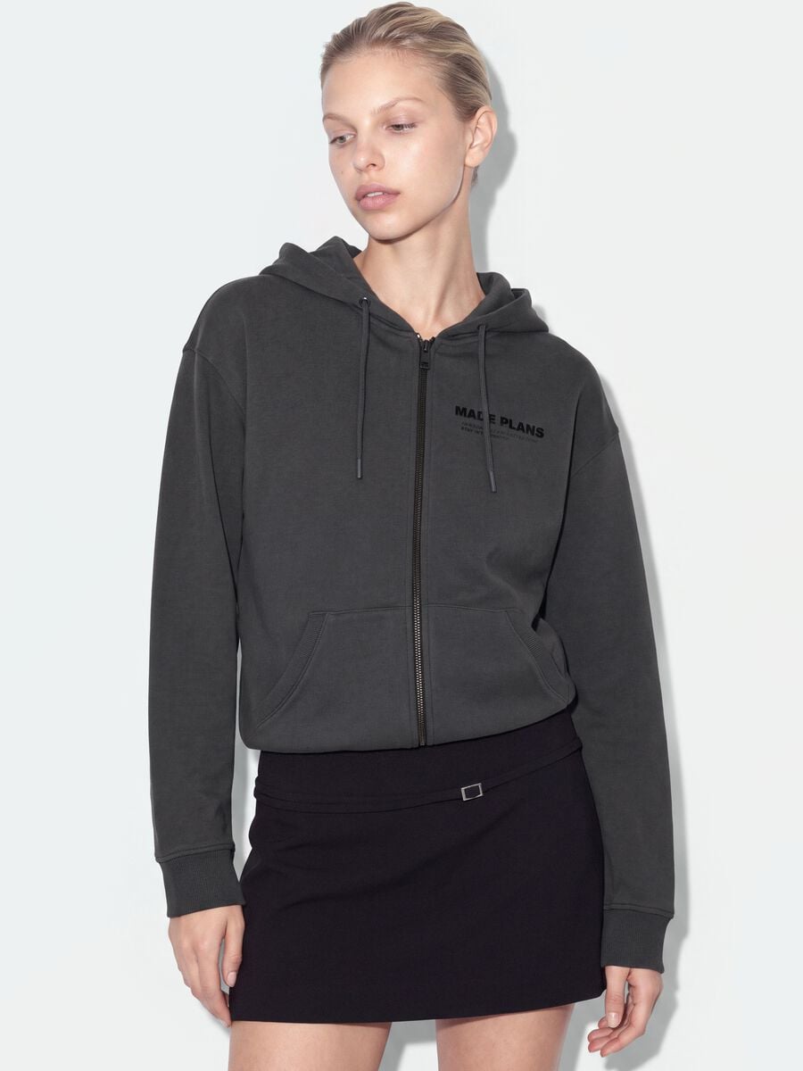 Grey cotton-blend hoodie with relaxed-fit slogan_0