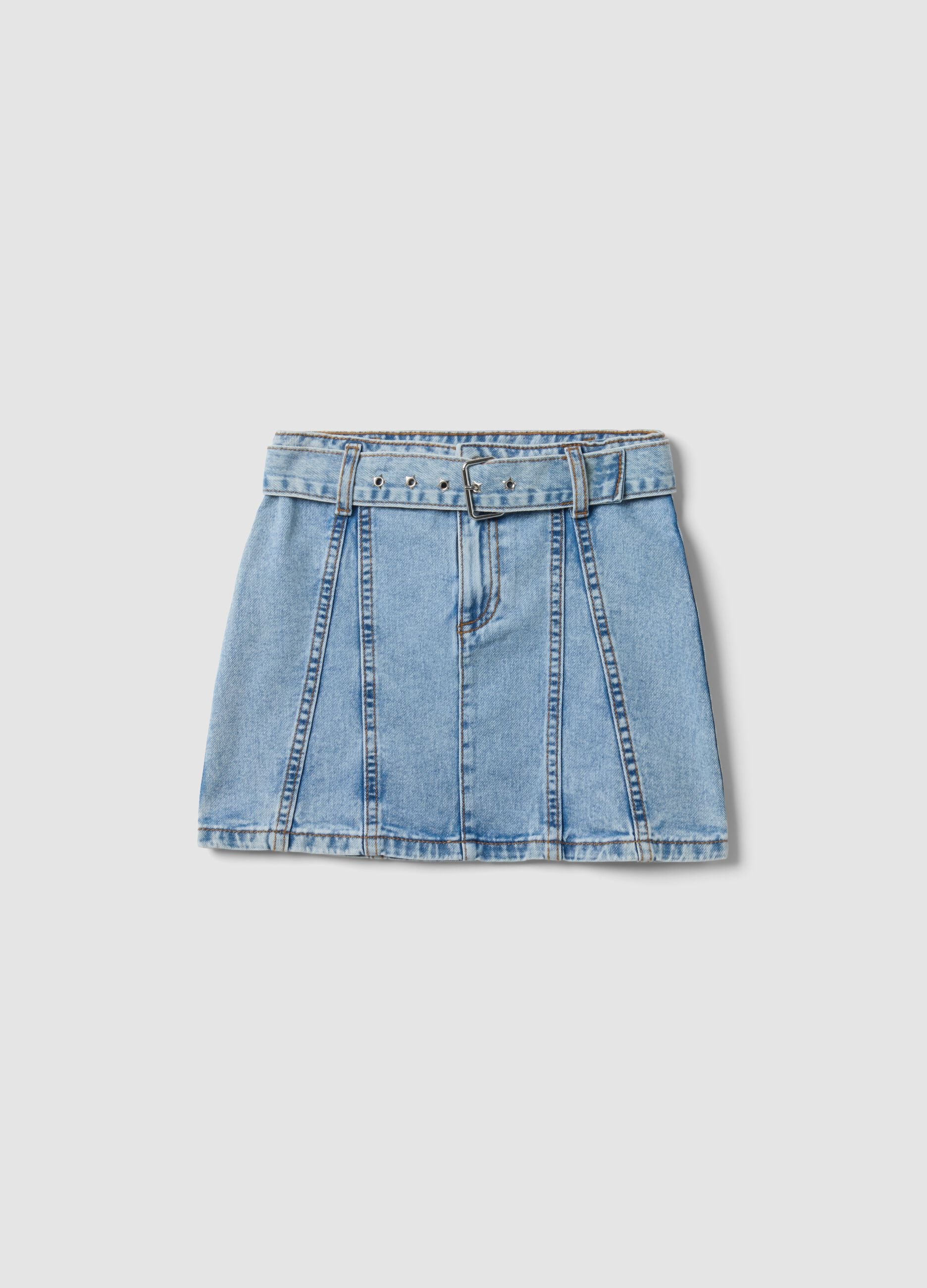Hellblauer Jeansrock aus reiner Baumwolle mit passendem G&uuml;rtel f&uuml;r M&auml;dchen