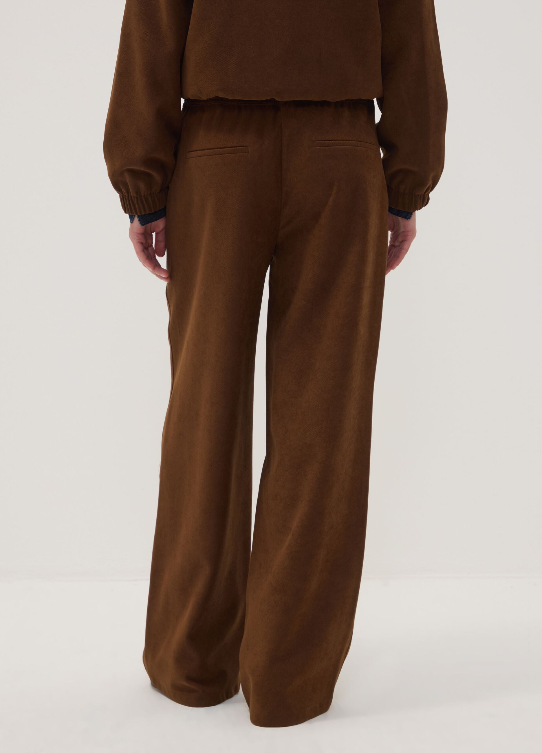 Brown stretch-fabric straight-fit trousers