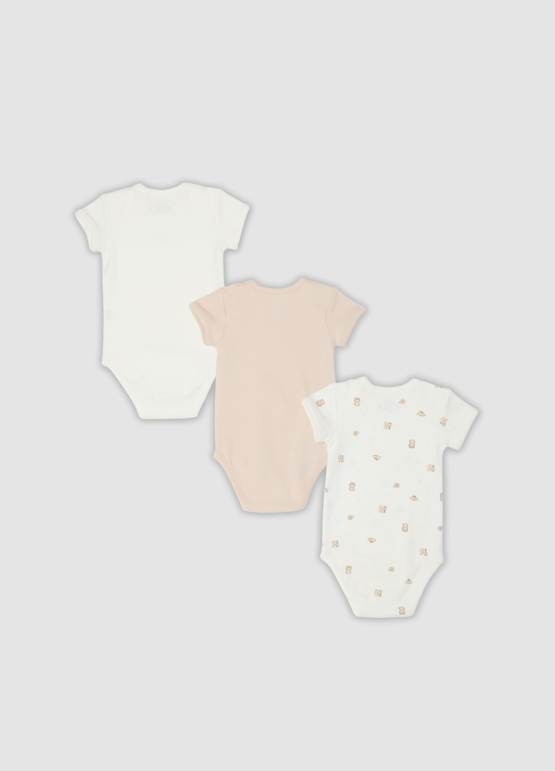 Tripack di body multicolor in puro cotone organico con stampe per neonati