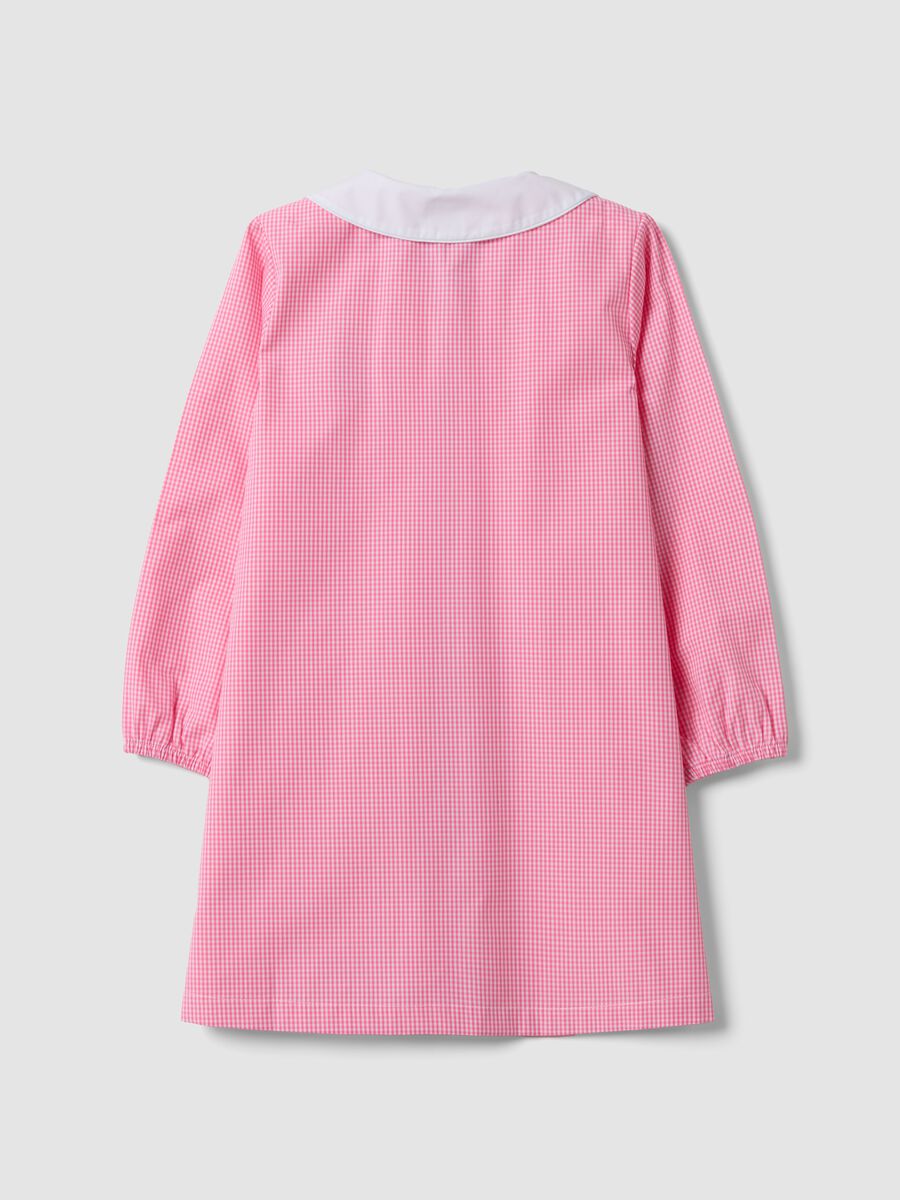 Pink gingham nursery apron with zip, white collar and Frozen embroidery_1