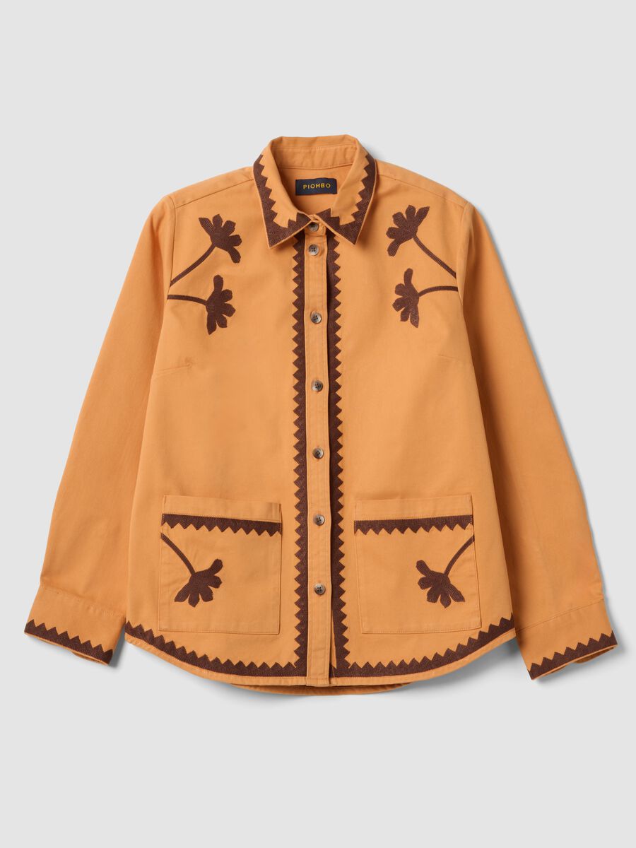 Orange Jacke aus reiner Baumwolle mit Kontraststickerei_4