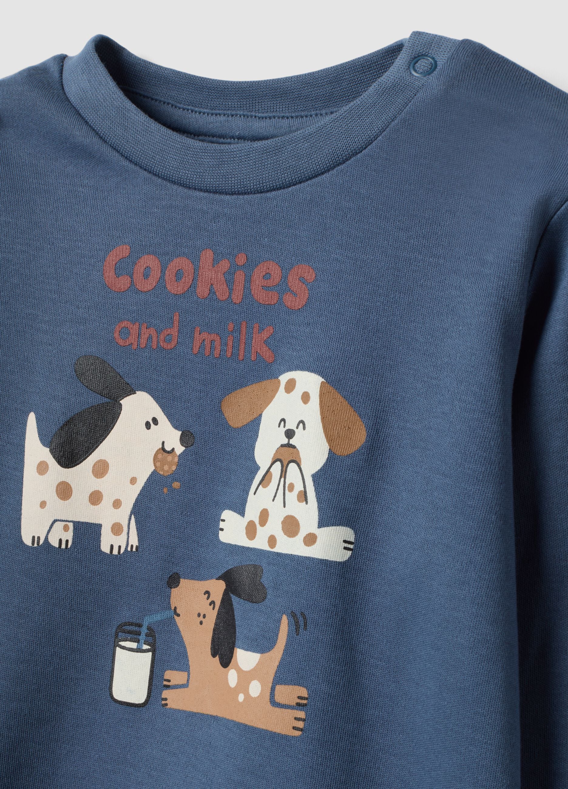Blue organic cotton puppy-print pyjamas for baby