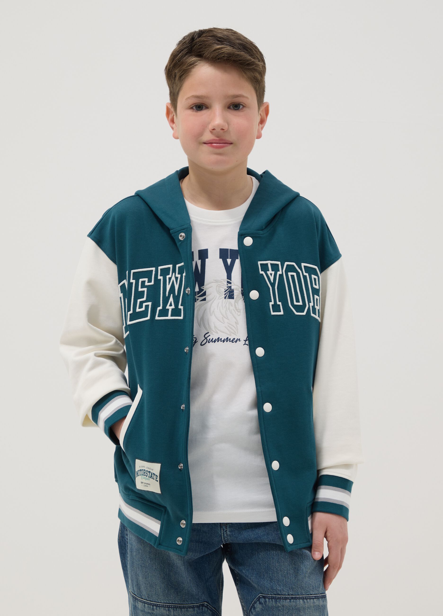 Boys' multicolour pure cotton hoodie with relaxed fit