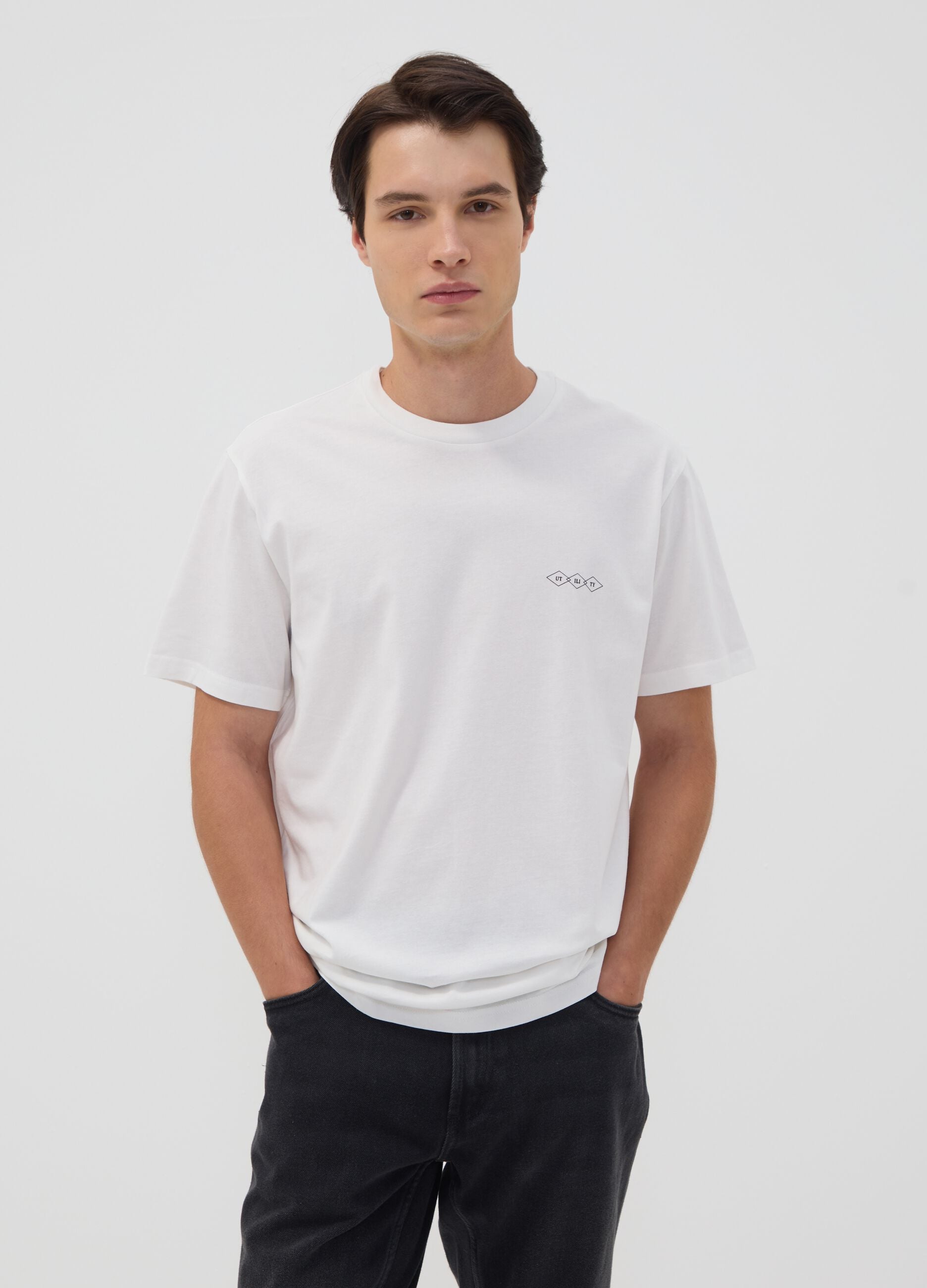 T-shirt bianca in puro cotone jersey con stampa grafica regular fit