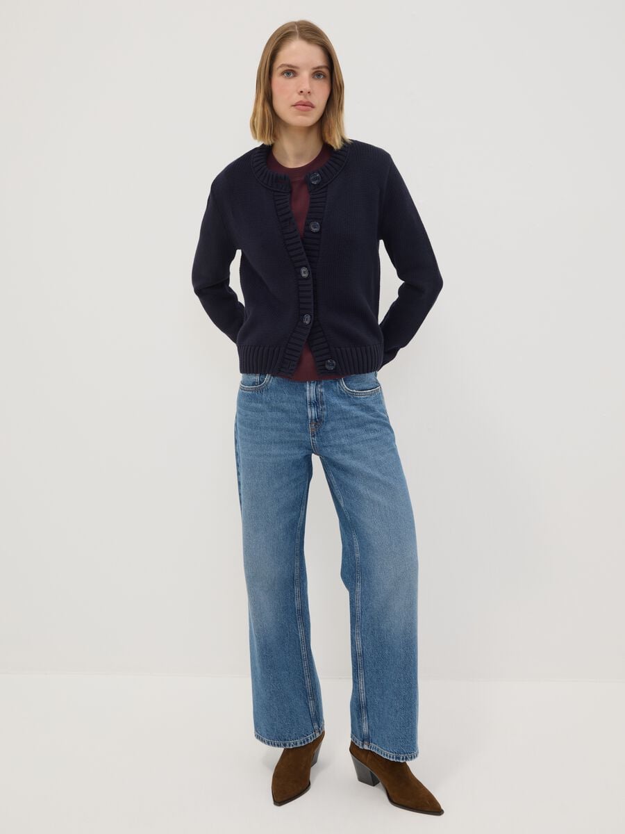 Navy pure cotton crew-neck cardigan with buttons, regular fit_2