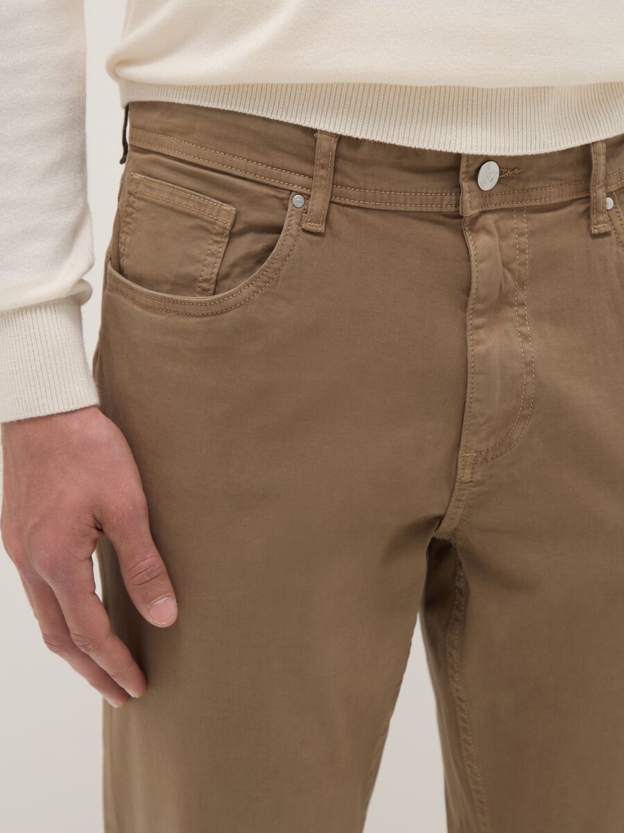 Brown stretch cotton trousers regular fit_3