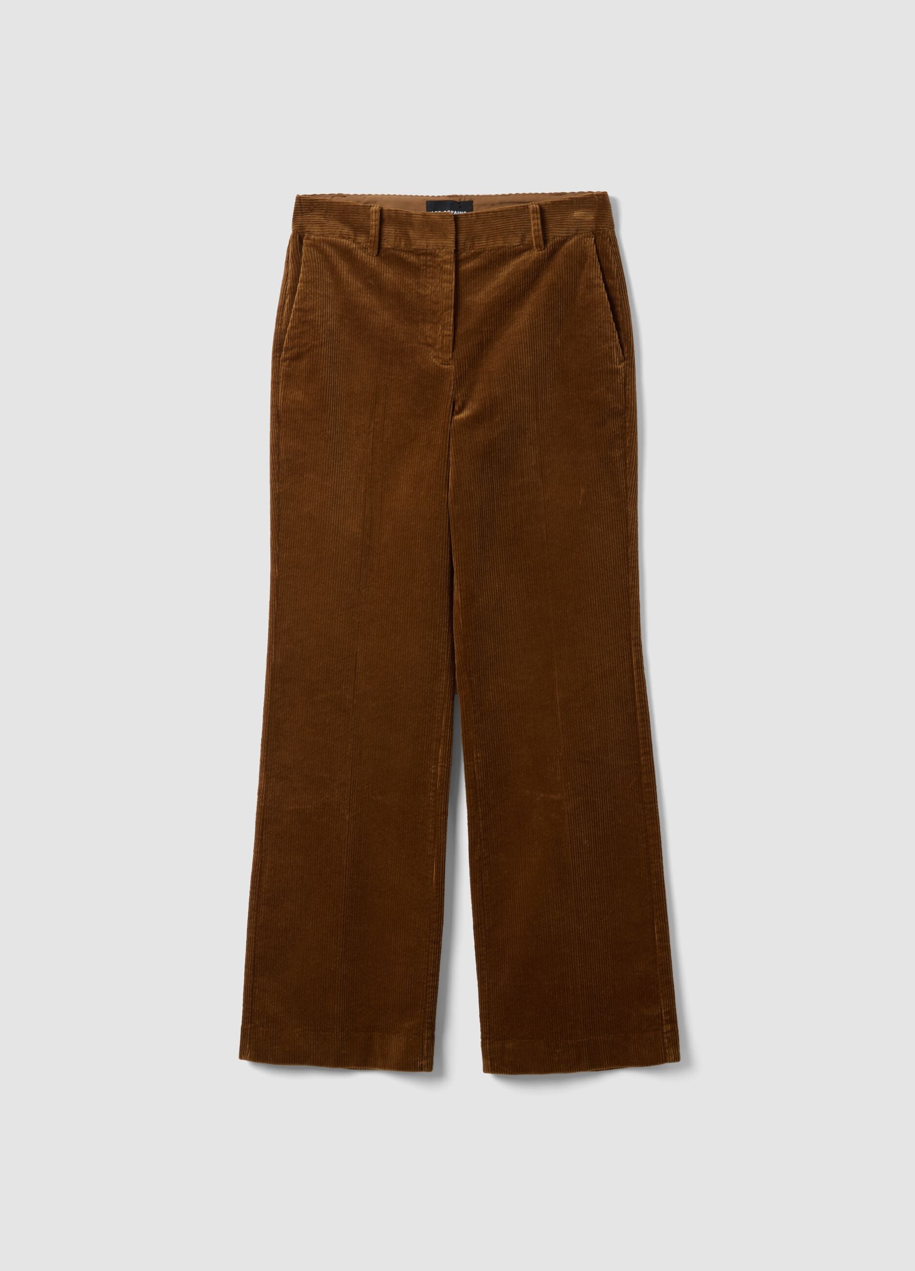 Brown flared ribbed stretch-cotton trousers