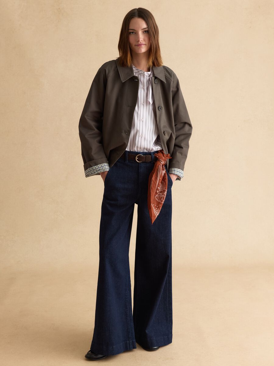 Blue stretch cotton wide leg trousers_0