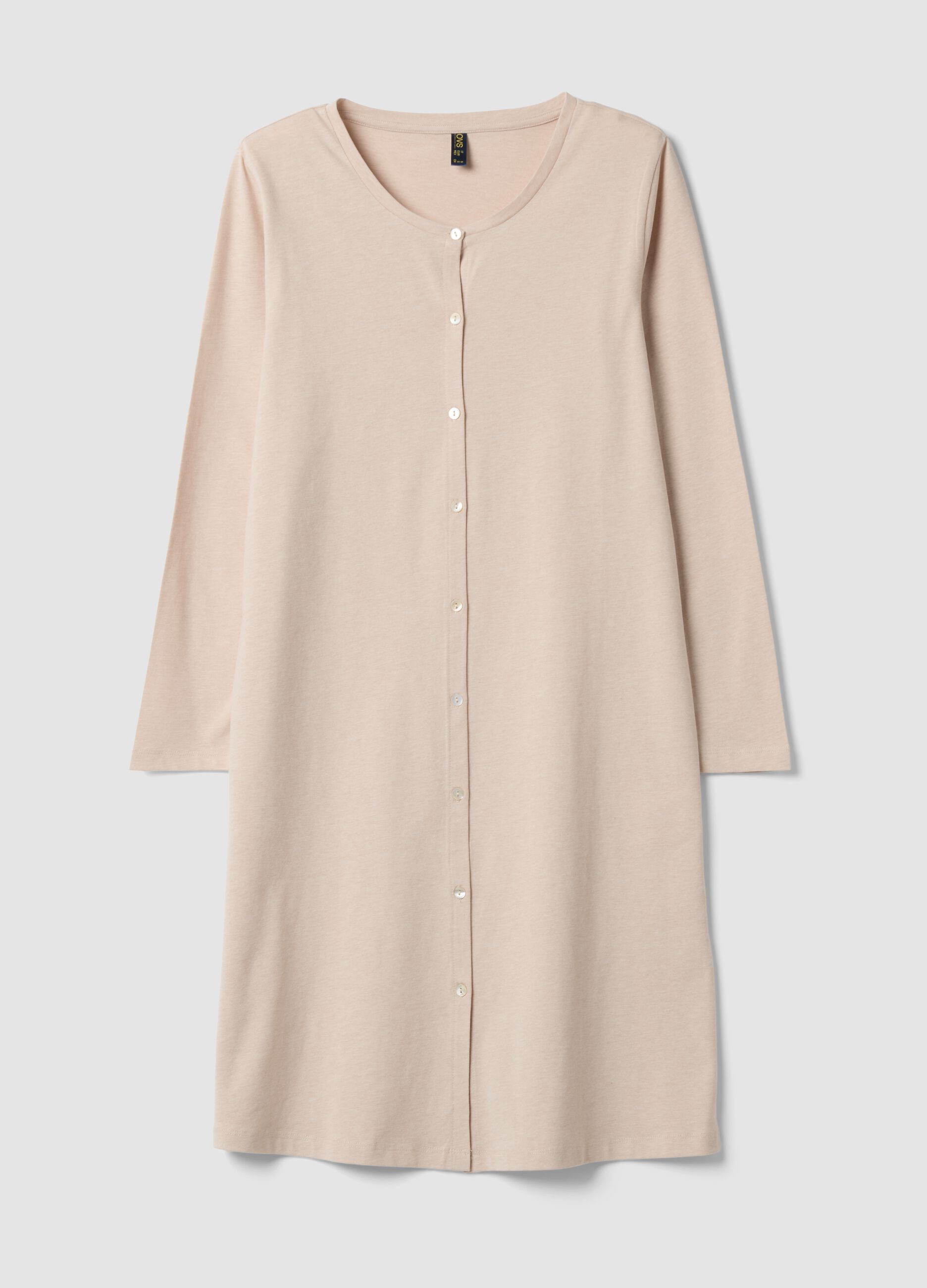 Beige organic cotton-blend jersey nightdress with crew neck