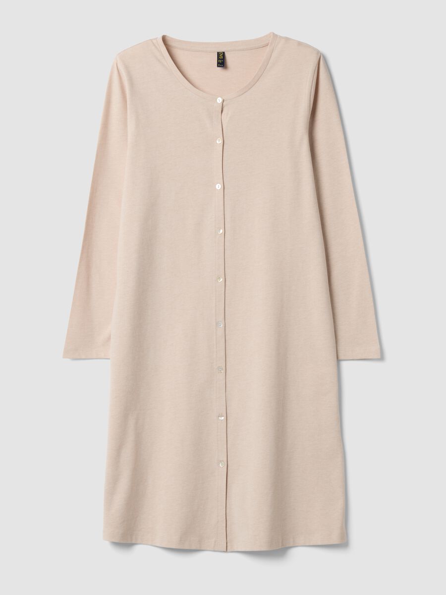 Beige organic cotton-blend jersey nightdress with crew neck_4