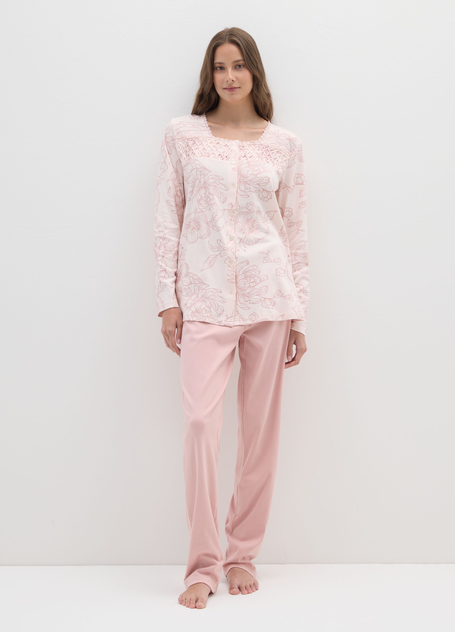 Pink pure cotton regular fit pyjamas with buttons