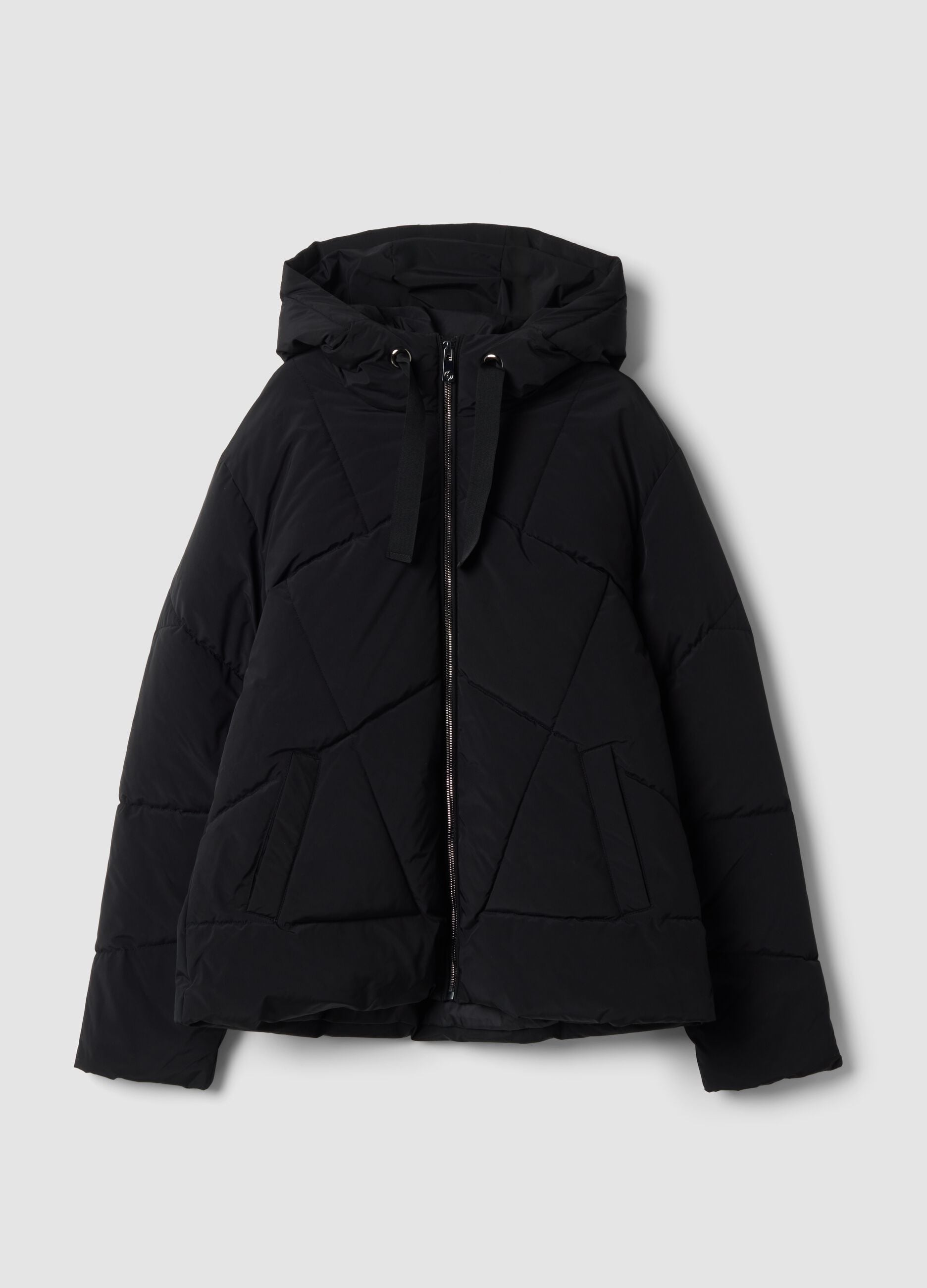 Black padded hooded jacket, regular fit