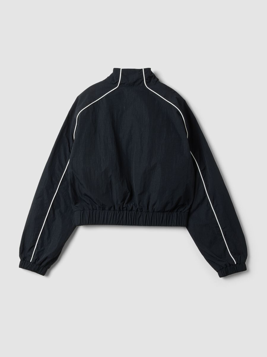 Black zip-up jacket with contrasting piping and high neck for girls_1