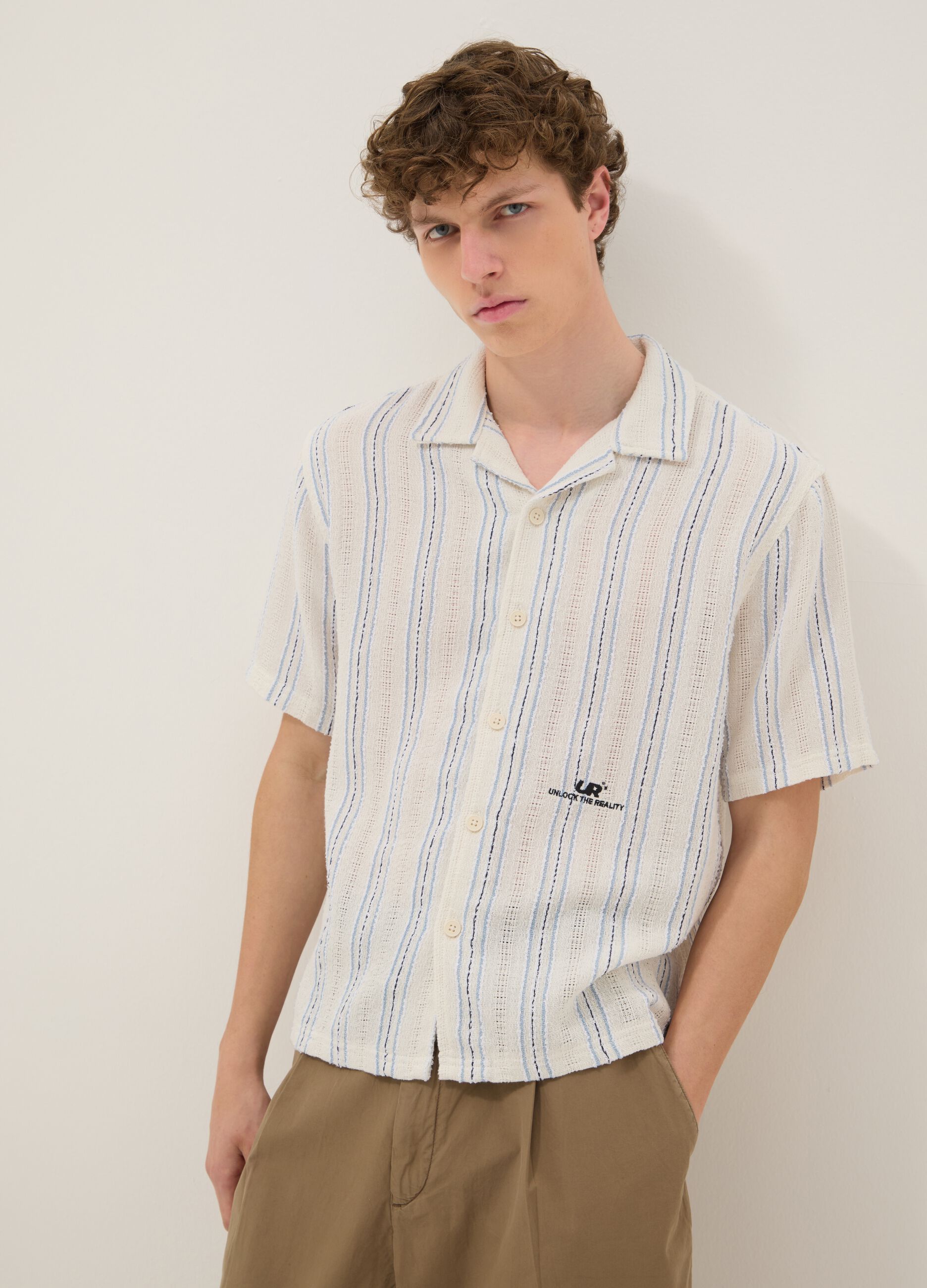 White striped cotton-blend oversized shirt
